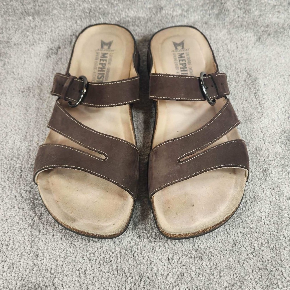 Mephisto Afida Sandals Dark Brown Nubuck Leather Cork Footbed Womens Size 12 - Picture 6 of 16